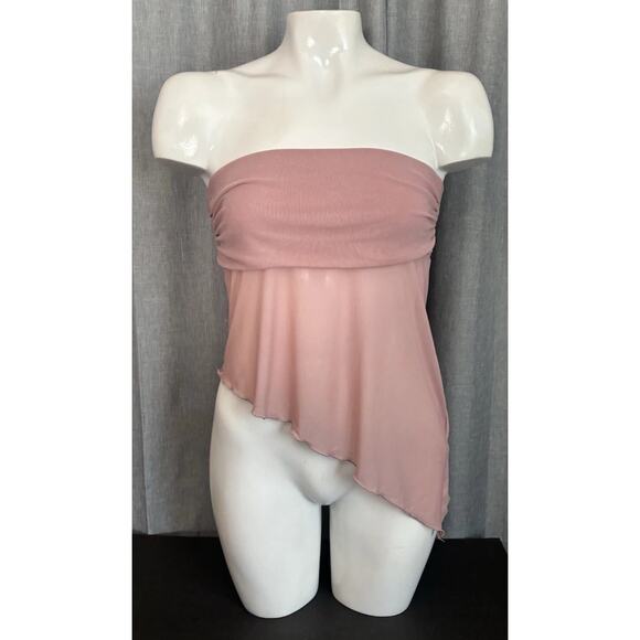 Urban Outfitters UO NWT Y2K Asymmetrical Sheer Tube Top Pink Small - Picture 16 of 16